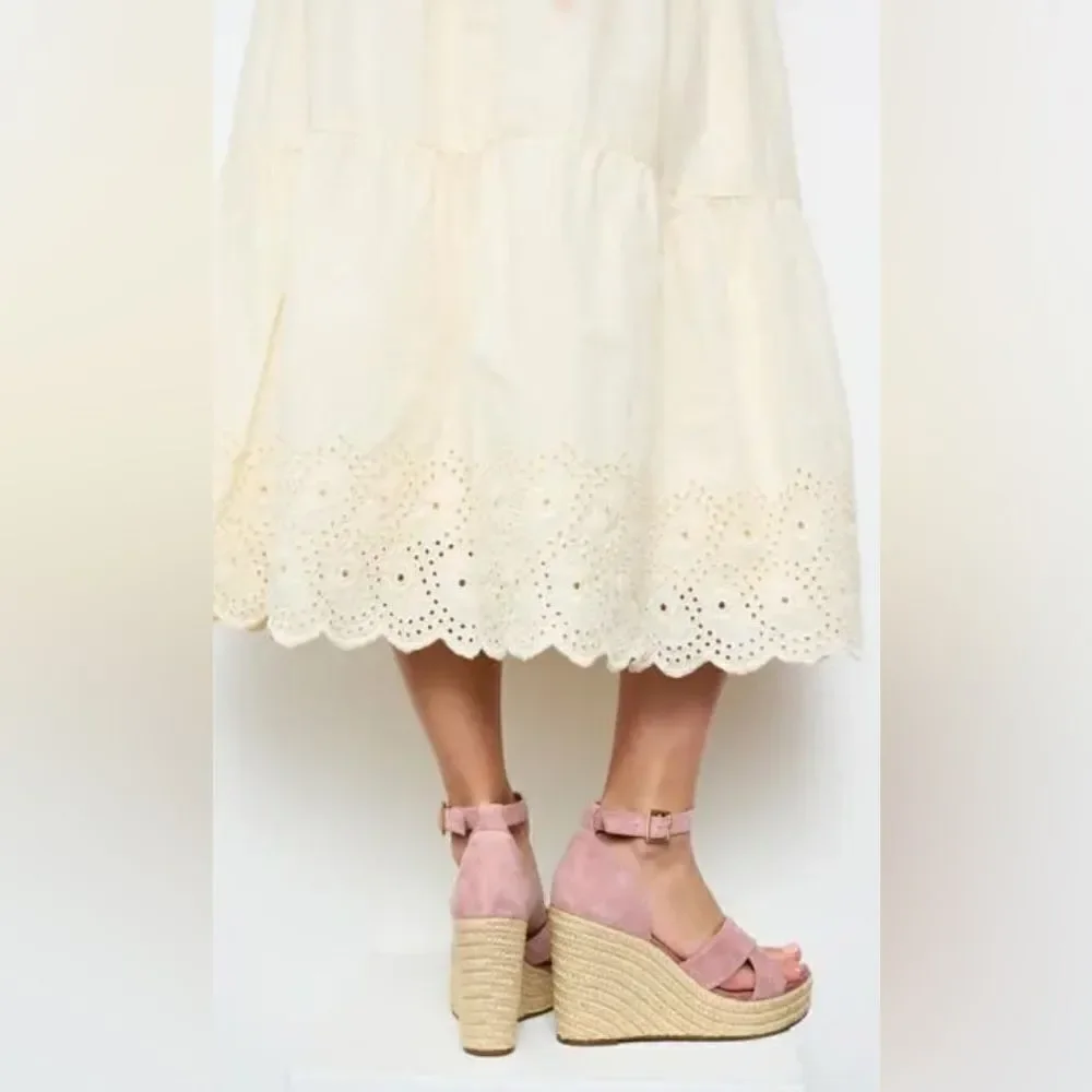 NIB Lisa Vicky Gemi V Dusty Pink Kid Suede 4” Wedge Espadrille Heel Sandal 8.5